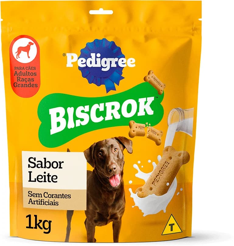 Biscoito Pedigree Biscrok para Cães Adultos Porte Grande Sabor Leite 1kg